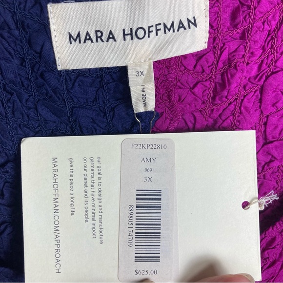 NWT Mara Hoffman Freya Popcorn midi Dress long sleeve blue and pink Plus size 3X - Picture 7 of 12